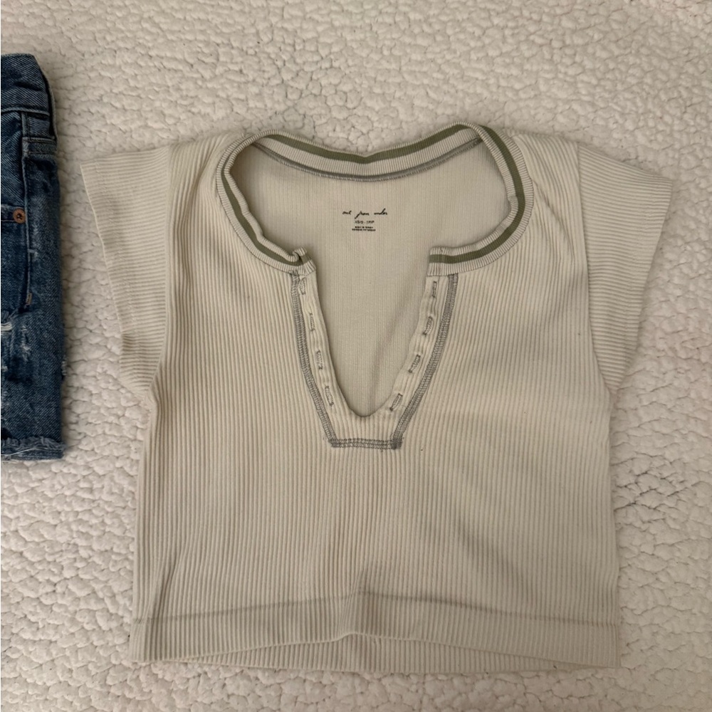 UO Cream Ribbed Top